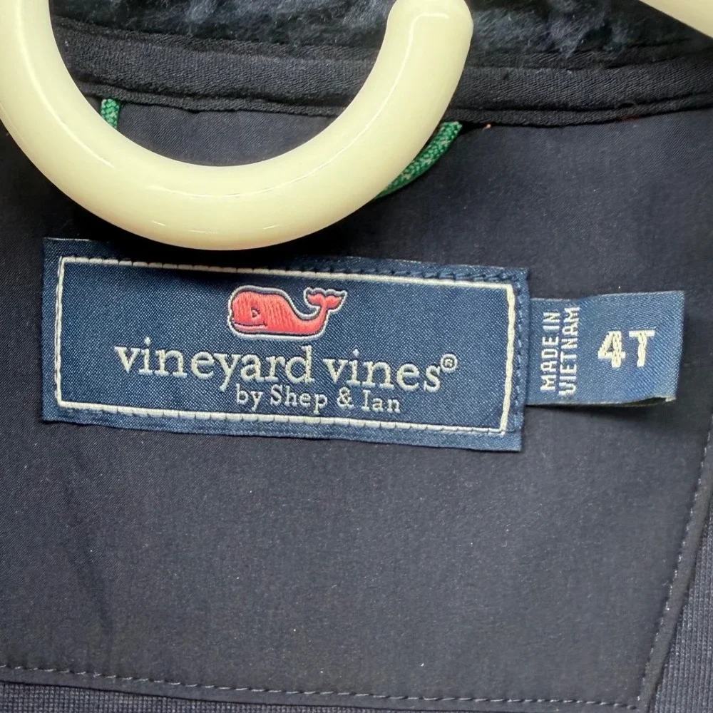 Vineyard Vines Boys 4T Sherpa Fleece Vest Colorblock Orange Navy Blue Green Zip